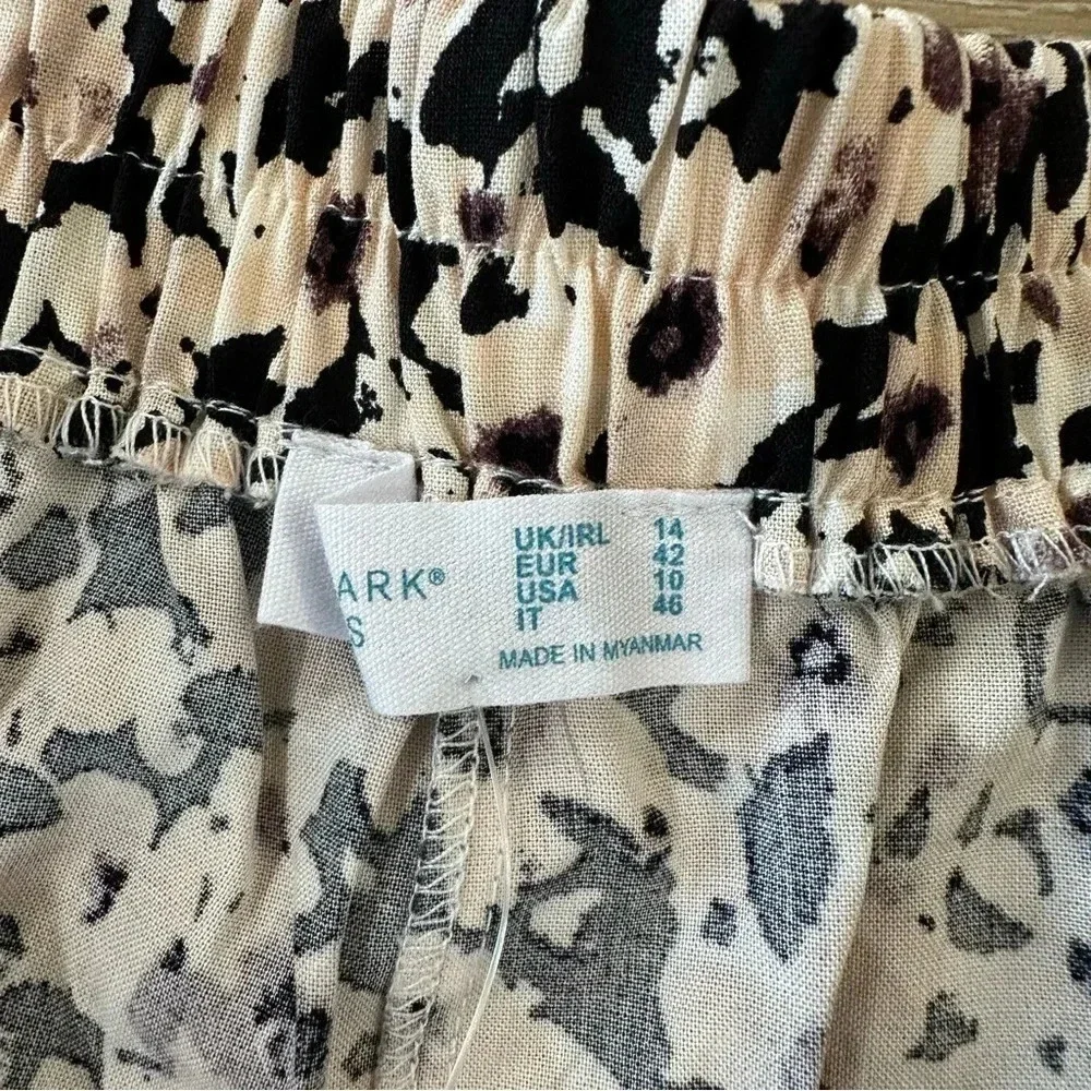 Primark Women's Beige & Black Floral Pull-On Shorts with Waist Tie Size 10 NWT